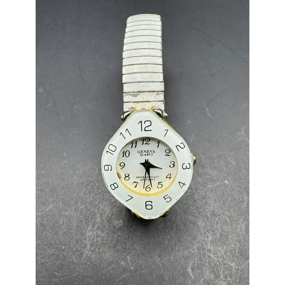 Geneva Quartz Water Resistant Watch White Expansion Band Round Face Not Working